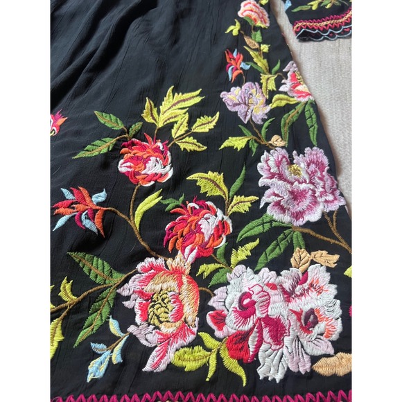 Sundance Tunic Dress Womens Large Black Floral Embroidered Boho Cottagecore L - Picture 3 of 8